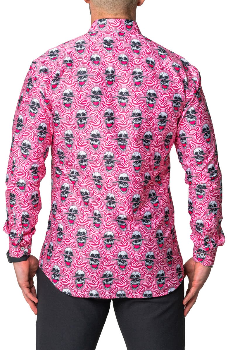 Maceoo Fibonacci Skull Sonic Regular Fit Cotton Blend Button-Up Shirt, Alternate, color, Red
