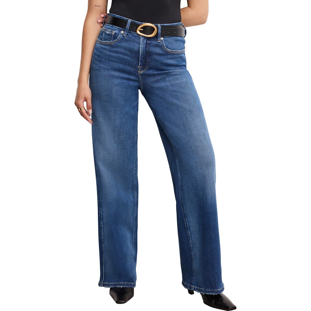 Good American Soft-tech Good Petite Wide Leg Jeans In Blue