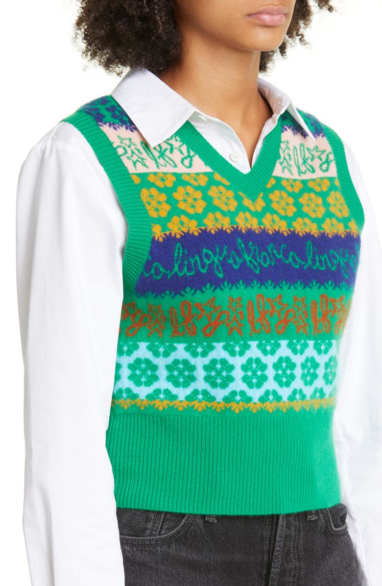 Lingua Franca x Nordstrom Gender Inclusive Logo Jacquard Cashmere Sweater Vest, Alternate, color,