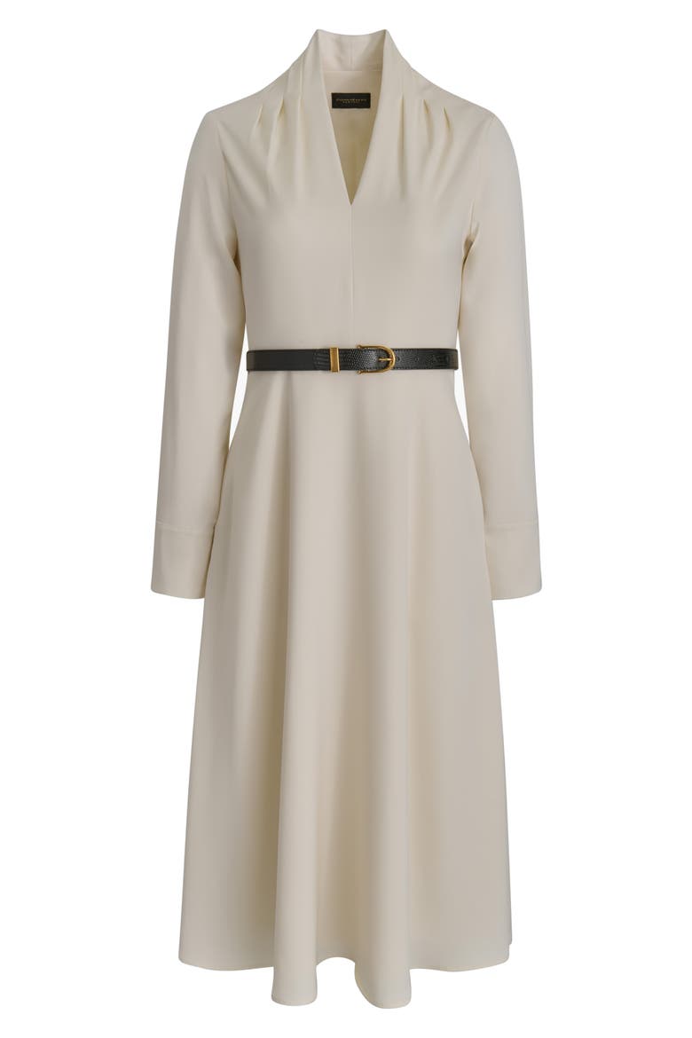 Long Sleeve Belted Satin Midi Dress, Alternate, color, PRISTINE