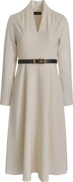 Donna Karan New York Long Sleeve Belted Satin Midi Dress