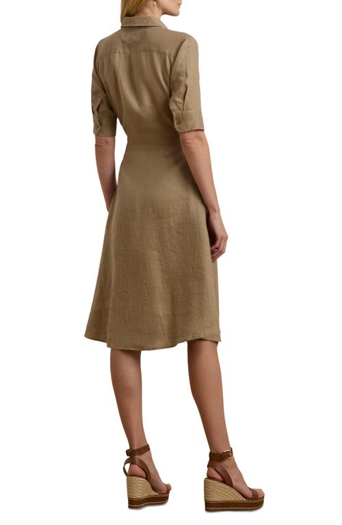 Ralph Lauren Tie-front Linen Shirtdress In Madison Tan
