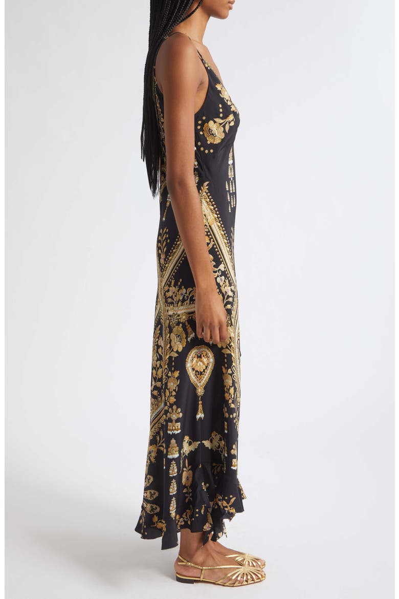 Frill Hem Bias Cut Silk Crêpe de Chine Slip Dress, Alternate, color, TAURUS RISING