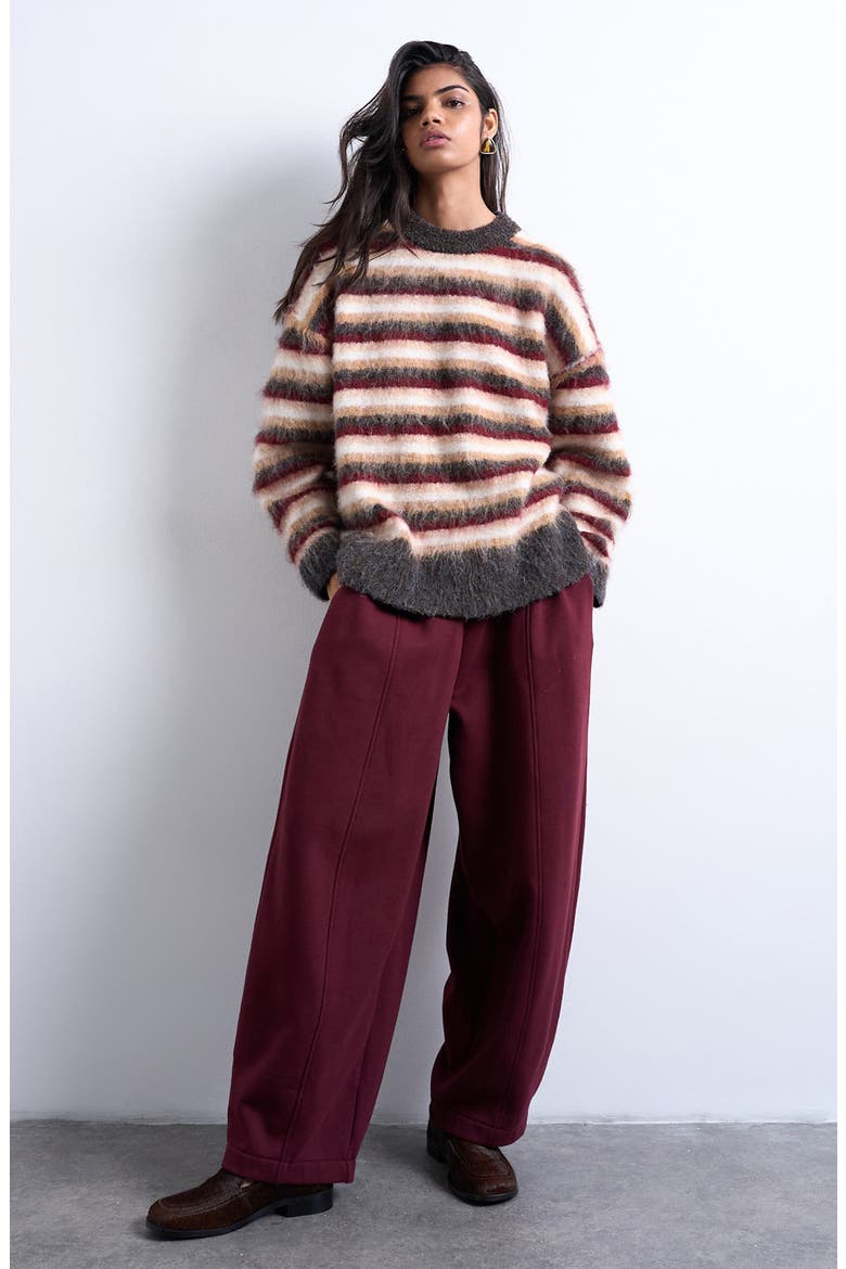 Fluffy Stripe Crewneck Sweater, Main, color, NEUTRAL MULTI