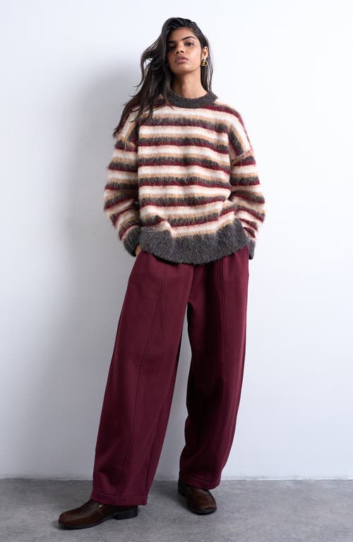 Topshop Fluffy Stripe Crewneck Sweater In Multi