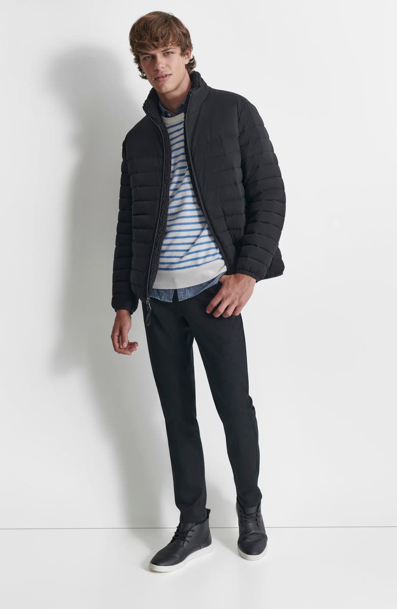 DKNY Water Resistant Faux Shearling Lined Quilted Jacket, Alternate, color, Ebony