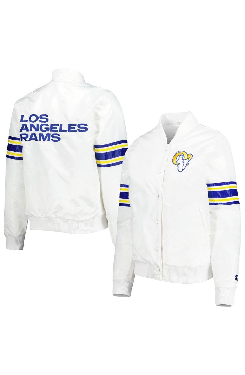 STARTER Women's Starter White Los Angeles Rams Line Up Satin Full-Snap Varsity Jacket, Main, color, White