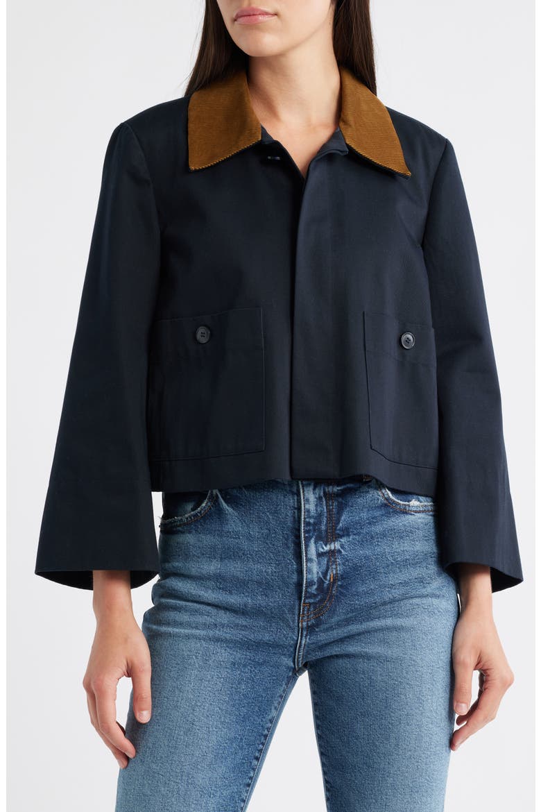 Corduroy Collar Crop Jacket, Alternate, color, NAVY