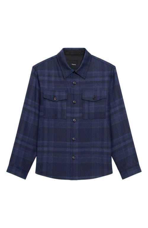 Theory Plaid Flannel Button-up Overshirt In Baltic