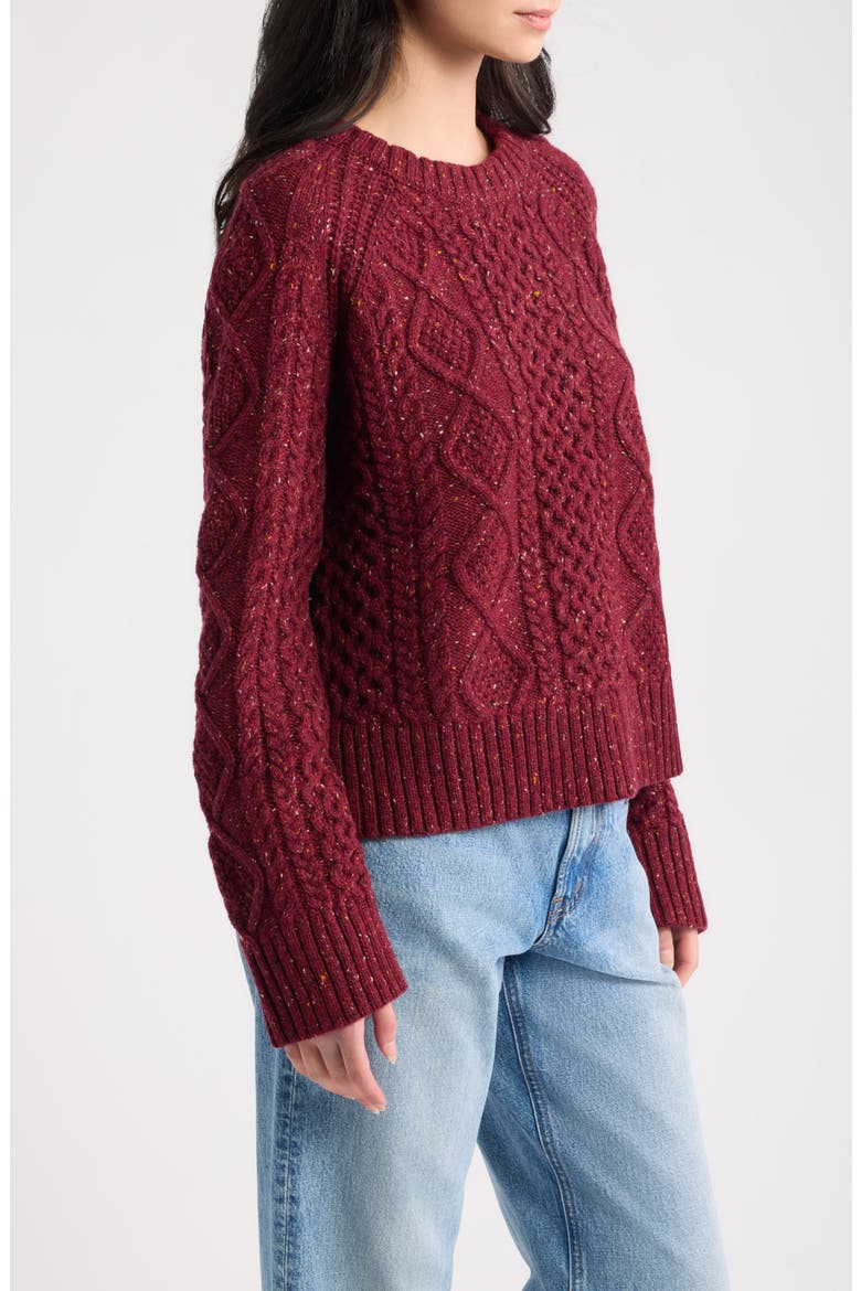 Fisherman Cable Knit Pullover Sweater, Alternate, color, WINE DONEGAL