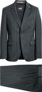 BOSS Houston Slim Fit Charcoal Grey Wool Blend Herringbone Suit