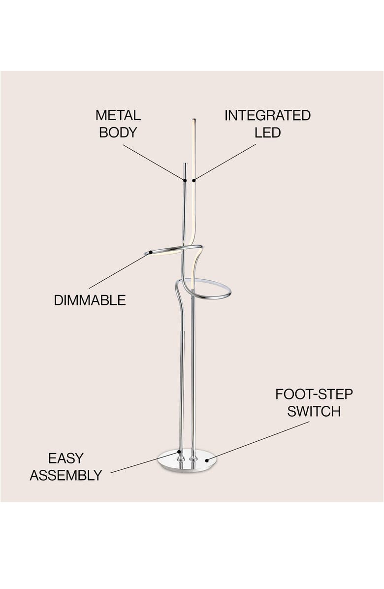 JONATHAN Y Sketch 64" Minimalist Dimmable Metal Integrated LED Floor Lamp, Alternate, color, Chrome