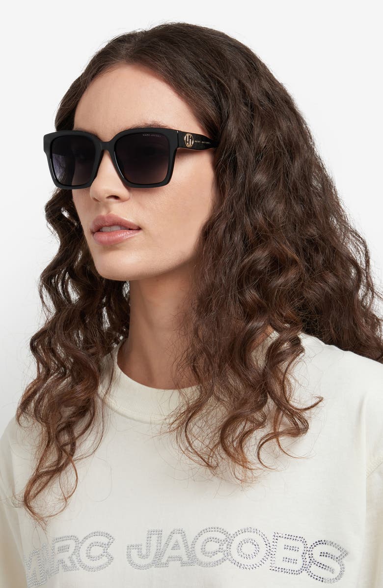 Marc Jacobs 53mm Gradient Square Sunglasses, Alternate, color, Black/ Dark Grey Sf