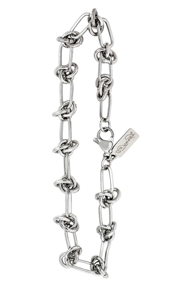 Men's Stainless Steel Knot Station Chain Bracelet, Alternate, color, SILVER