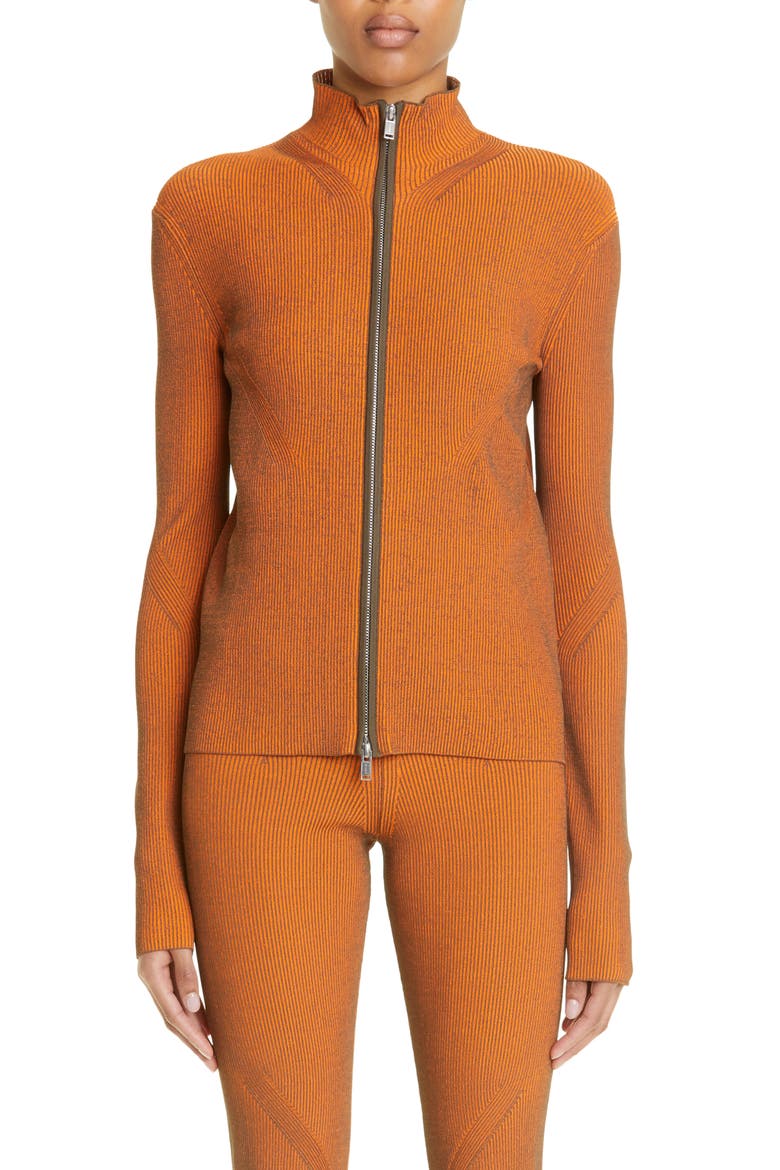 Angled Rib Zip Cardigan, Main, color, SAFETY ORANGE / MILITARY GREEN