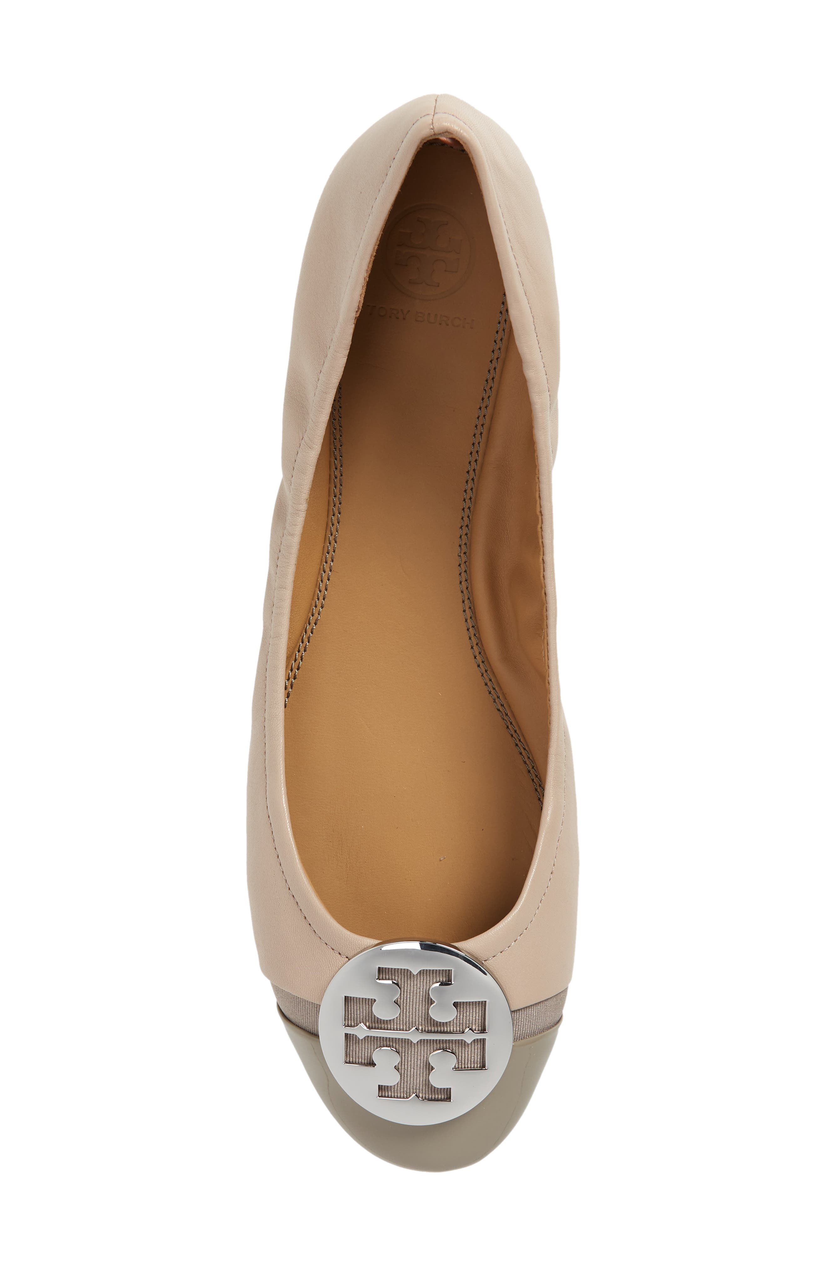 Minnie Logo Medallion Cap Toe Ballet Flat, Alternate, color, LIGHT TAUPE / GRAY HERON