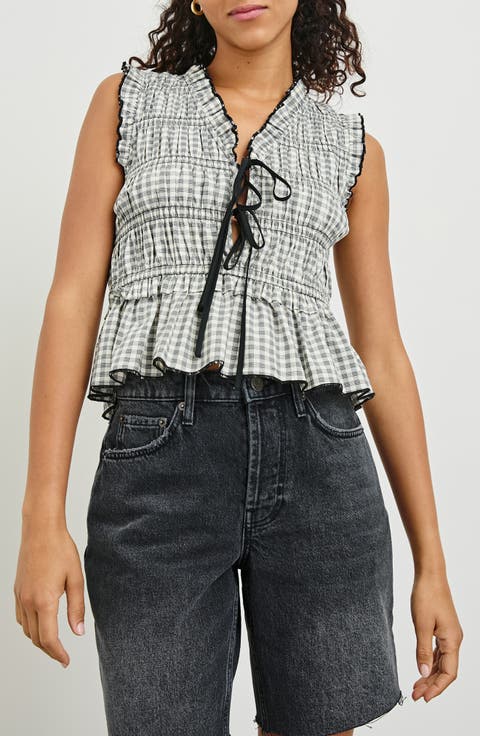 Martine Gingham Smocked Ruffle Crop Top