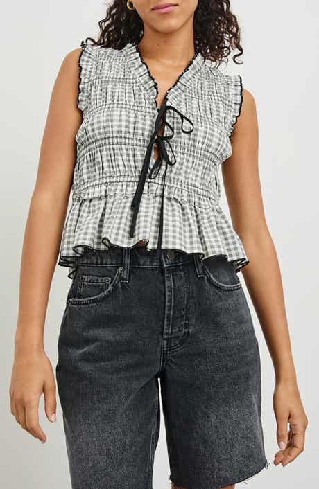 Rails Martine Gingham Smocked Ruffle Crop Top