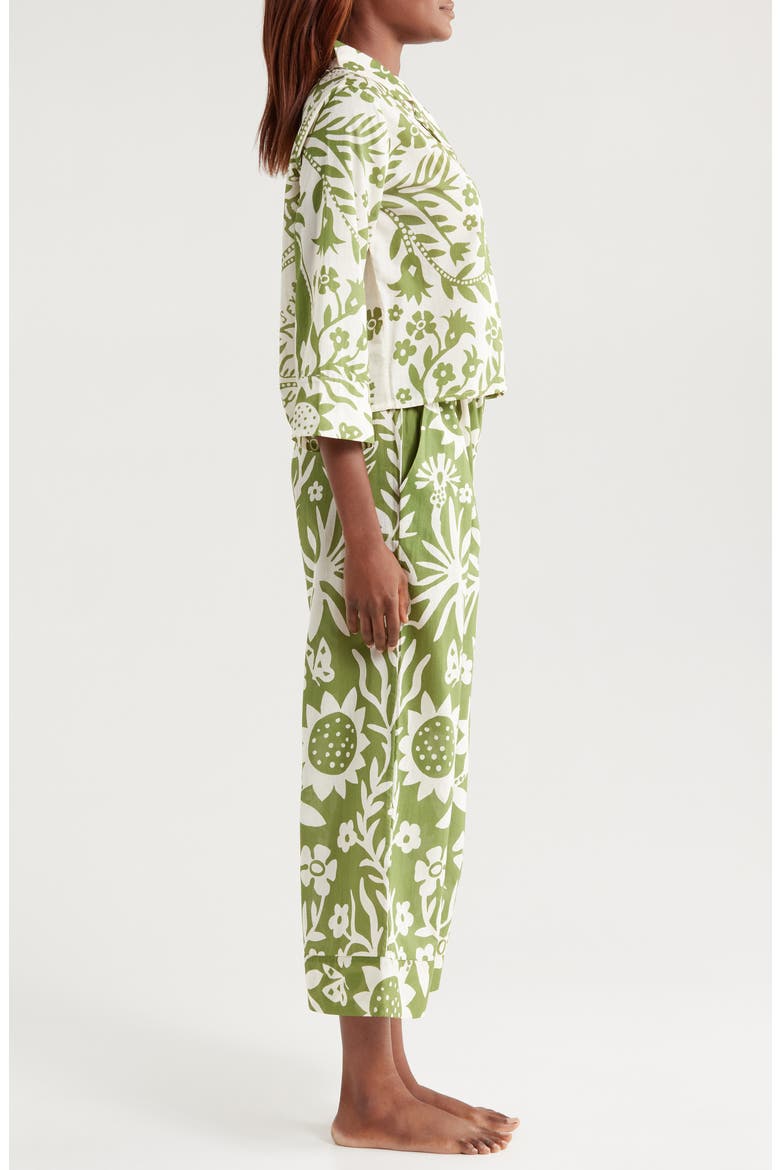 Print Boxy Wide Leg Cotton Pajamas, Alternate, color, FABELEI PLACED CREAM / GREEN