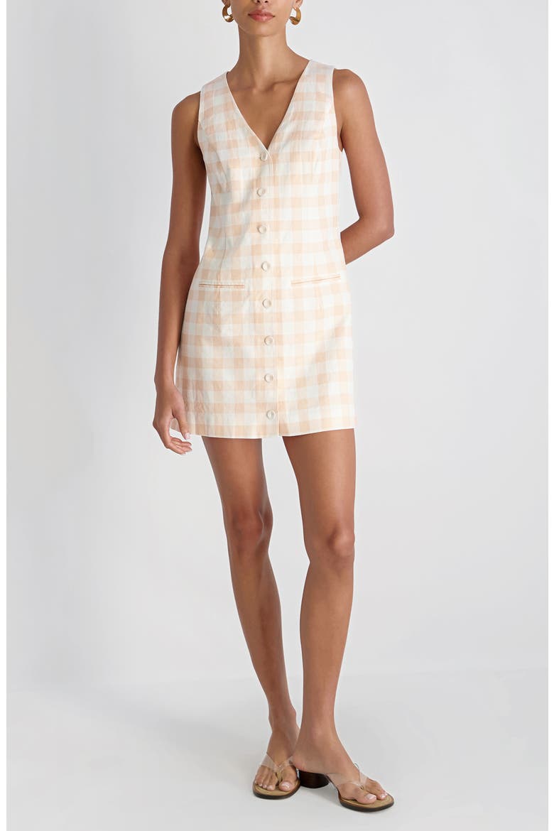 Gingham Linen Blend Minidress, Main, color, SEASHELL GHINGHAM