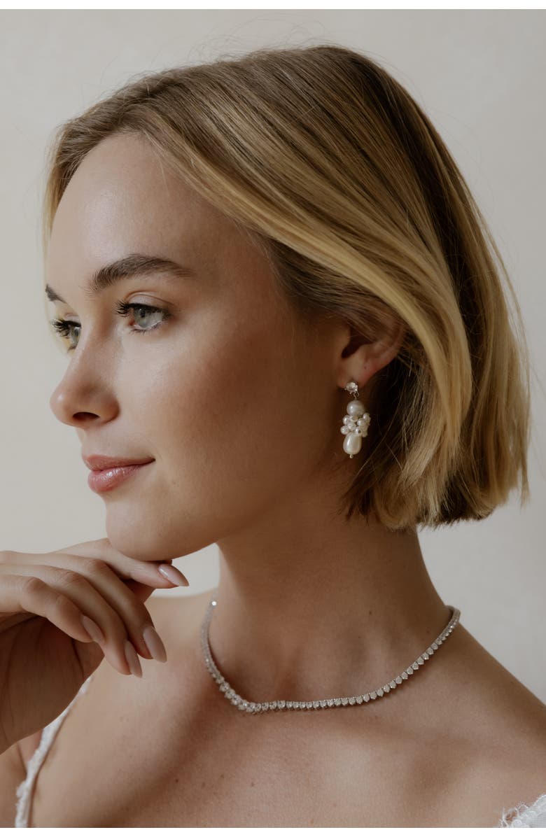 Untamed Petals Sydney Pearl Drop Earrings, Alternate, color, Silver