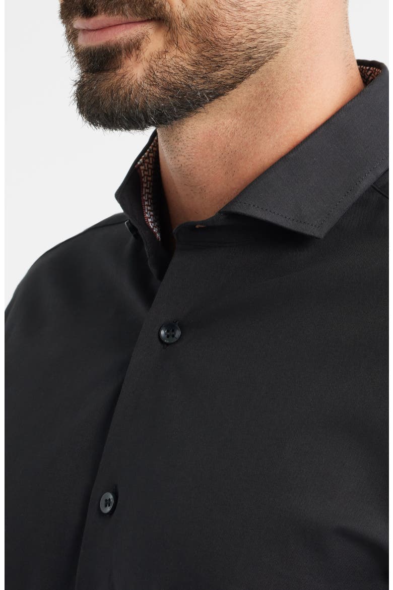 Nova Legacy Solid Black Stretch Cotton Blend Button-Up Shirt, Alternate, color, BLACK
