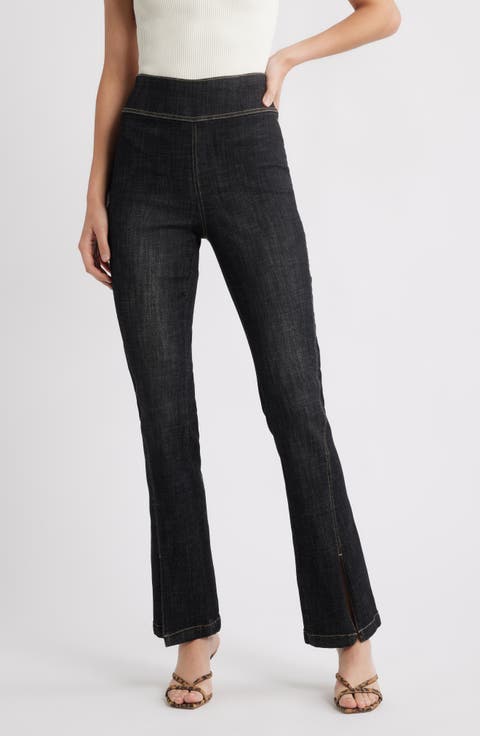 Crosshatch Slit Hem Denim Leggings