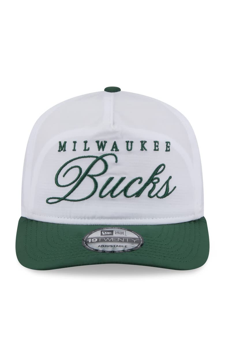 New Era Men's New Era White/Hunter Green Milwaukee Bucks 2025 NBA Draft On-Stage Nylon 19TWENTY Adjustable Hat, Alternate, color, White