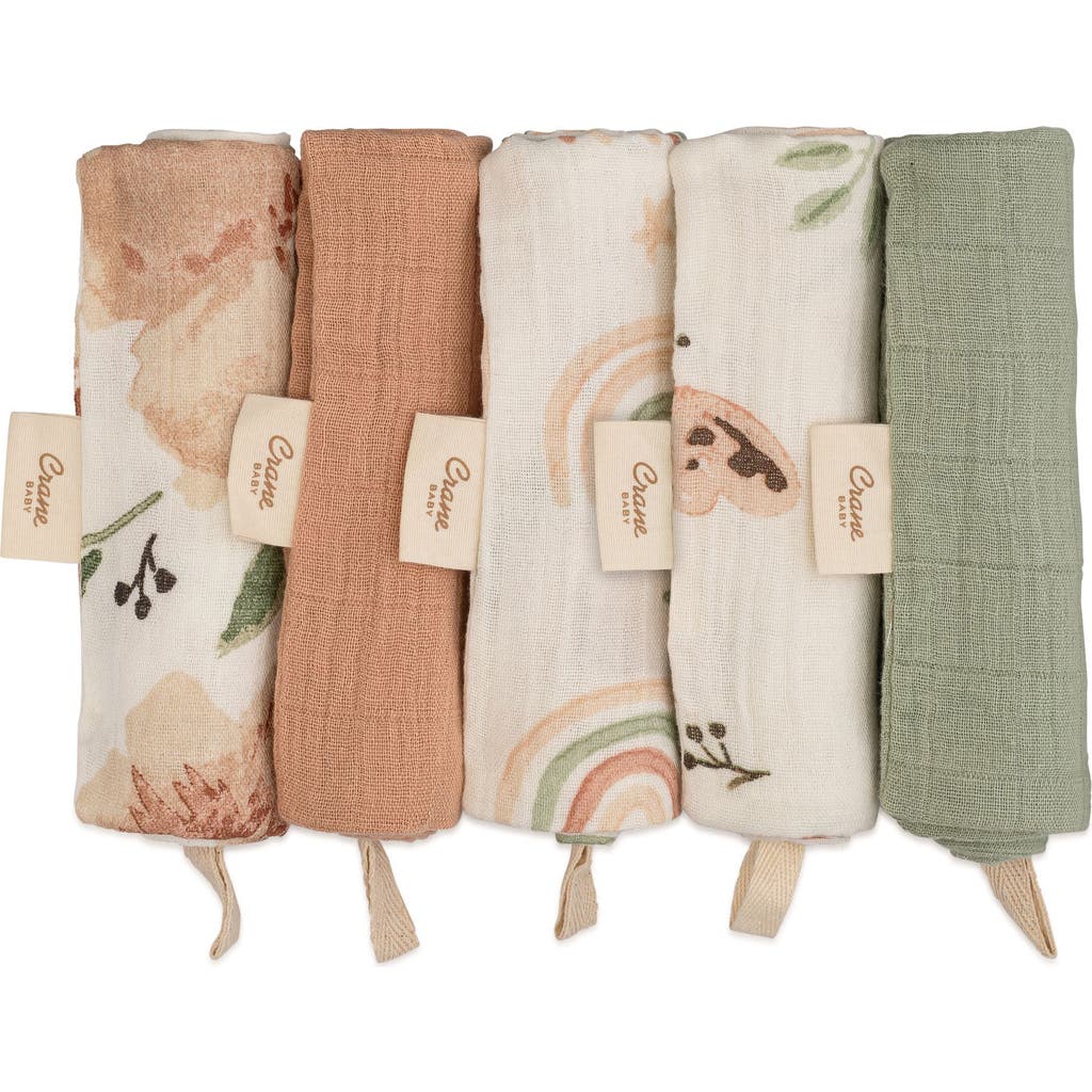 Crane Baby Parker 5-pack Assorted Cotton Muslin Washcloths In Beige