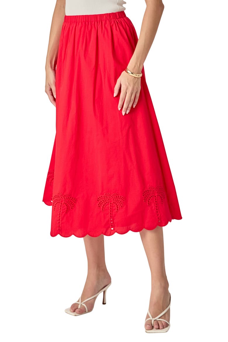 Embroidered High Waist Midi Skirt, Alternate, color, RED