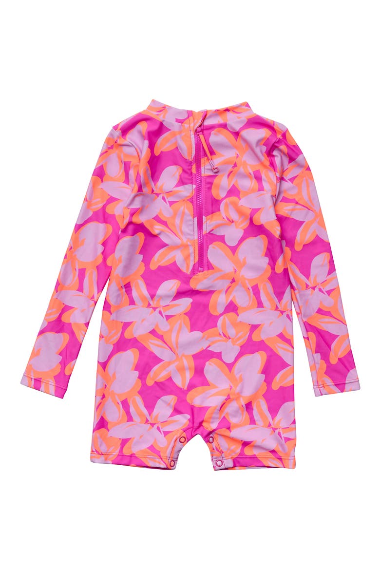 Hibiscus Hype Long Sleeve Rashguard One-Piece Swimsuit, Alternate, color, PINK