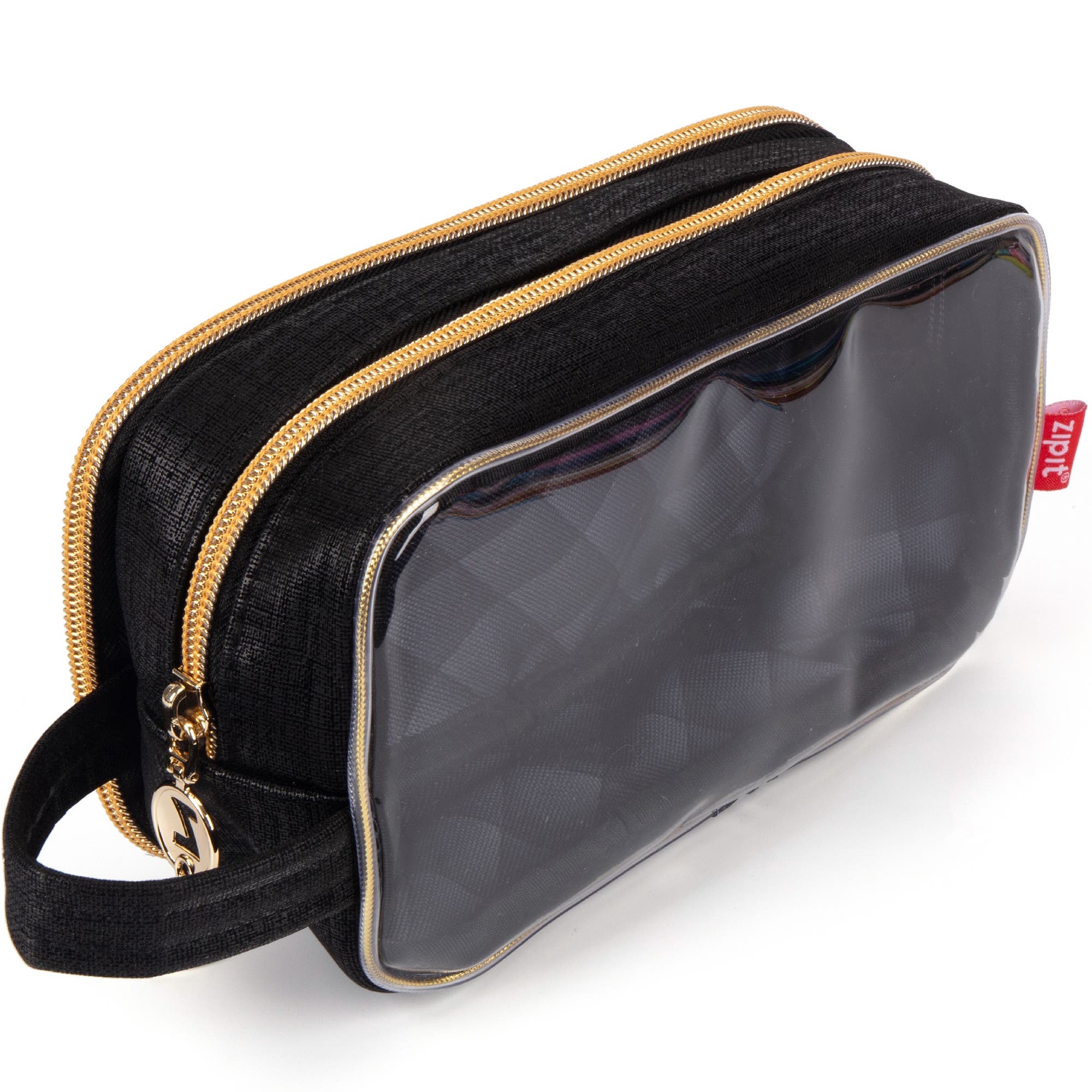 ZIPIT Travel Makeup Bag, Black, Soft Shell, Large Zipper Cosmetic Case, Main, color, Black