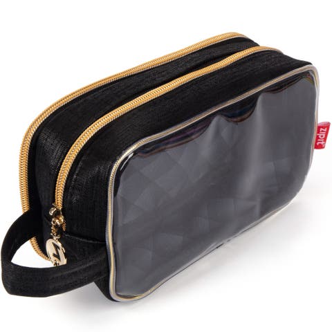 Travel Makeup Bag, Black, Soft Shell, Large Zipper Cosmetic Case