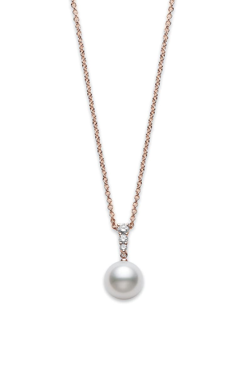 Mikimoto Morning Dew Diamond & Pearl Necklace, Main, color, Rose Gold