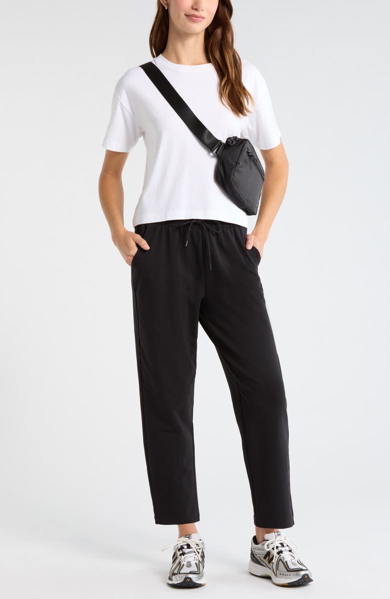 Zella Tempo Terry Ankle Pants, Alternate, color, Black