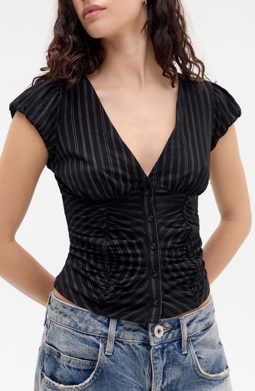 BDG Urban Outfitters Penny Ruched Polka Dot Top in Black 