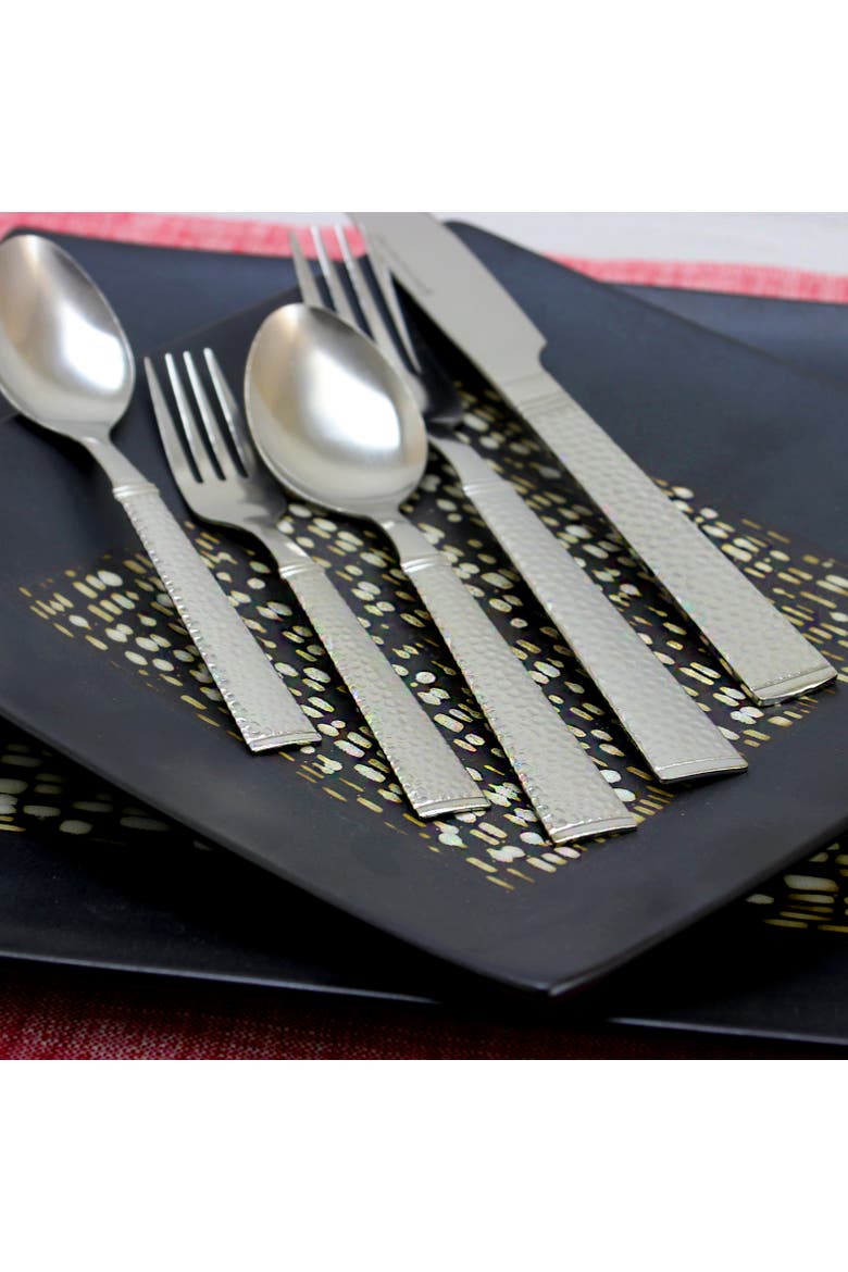Prato 65 Piece Flatware Set with Wire Caddy, Alternate, color, Metallic Silver