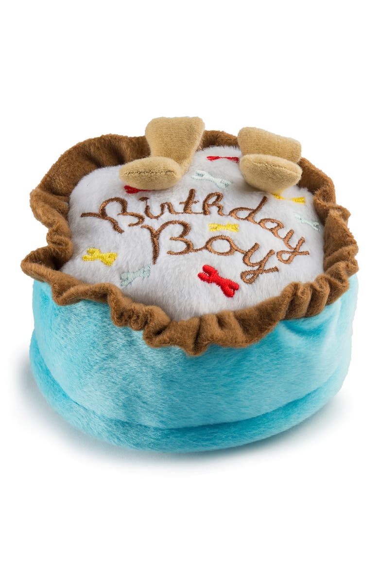 Birthday Boy Cake Plush Dog Toy, Main, color, BLUE