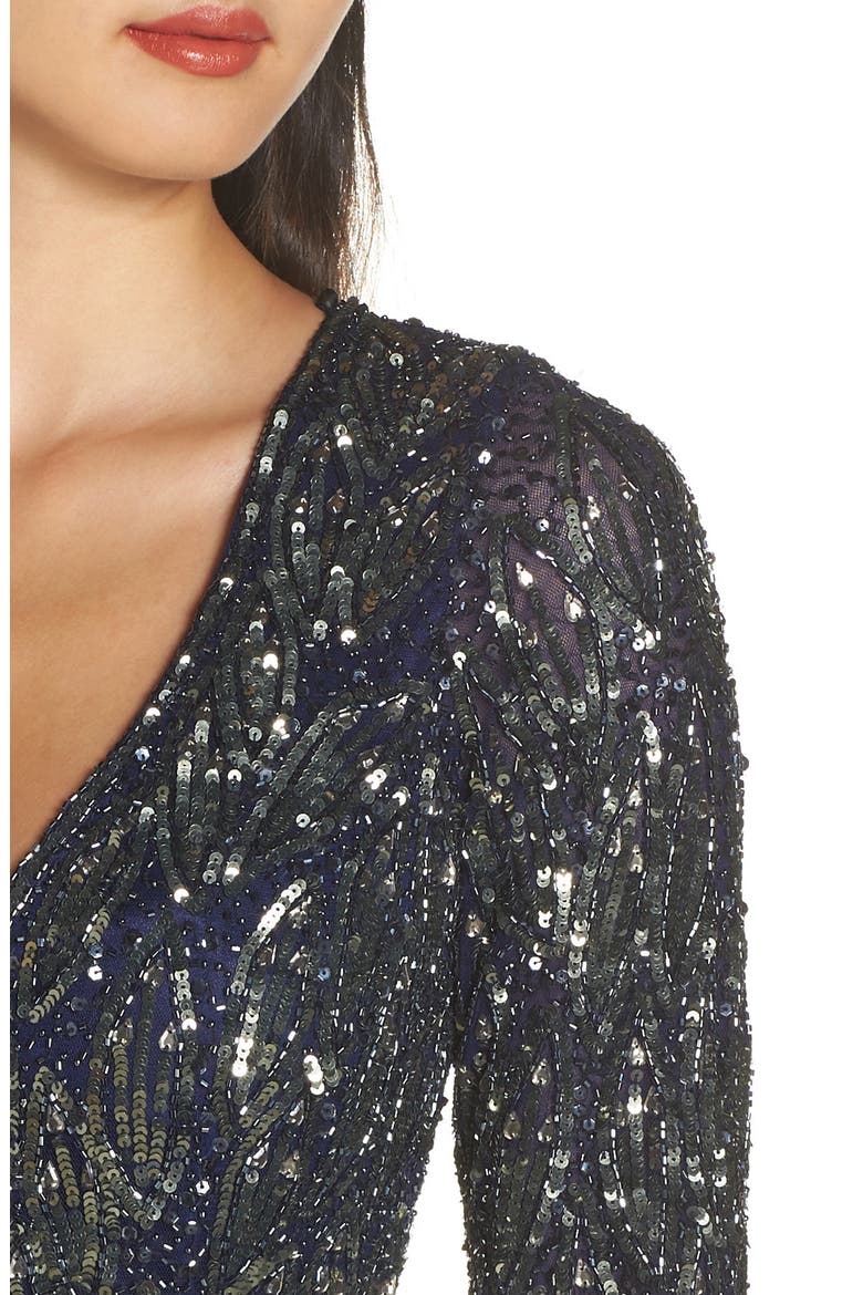 Beaded Long Sleeve Gown, Alternate, color, MIDNIGHT