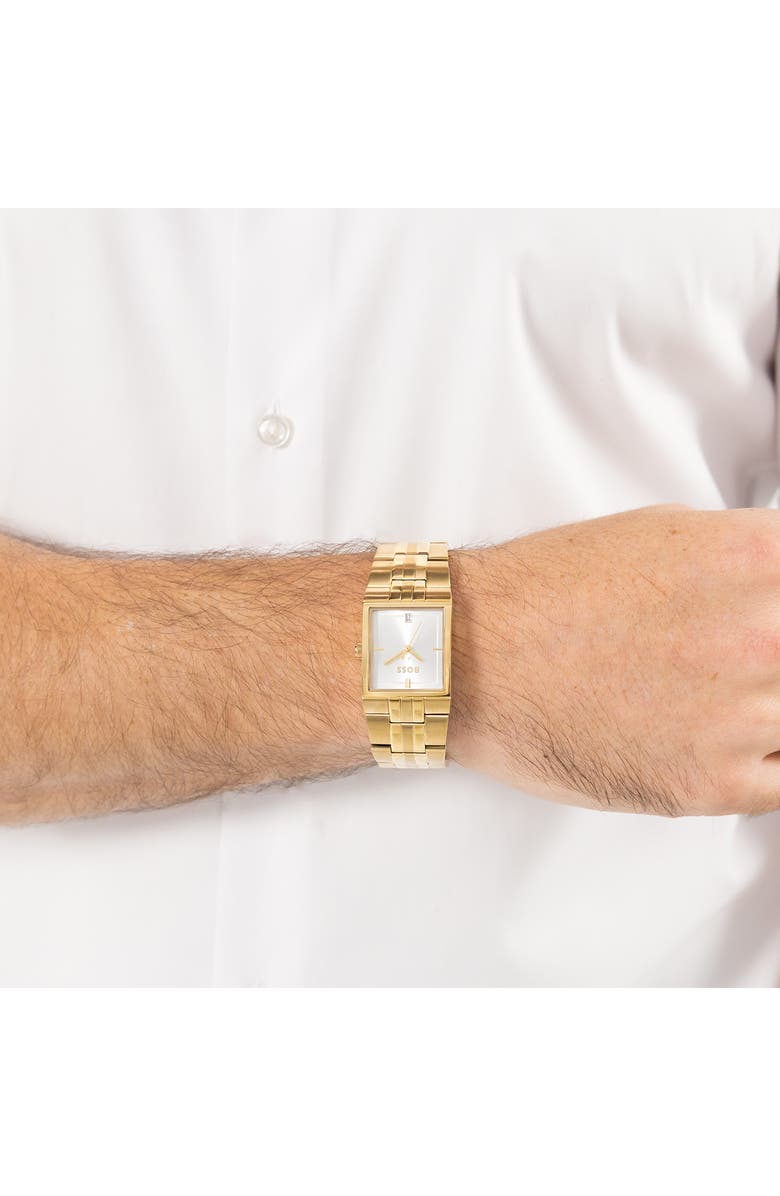 BOSS Strivo Goldtone Tank Bracelet Watch, 25.6mm x 28mm, Alternate, color, Silver