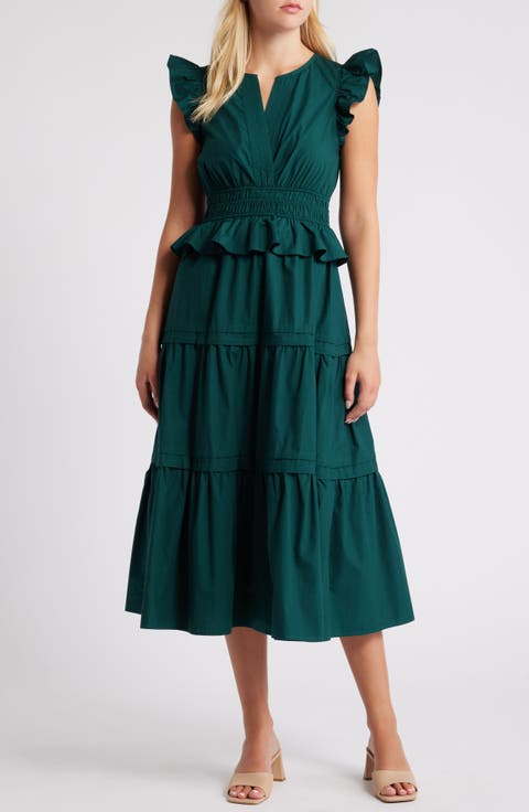 Flutter Sleeve Tiered Cotton Dress