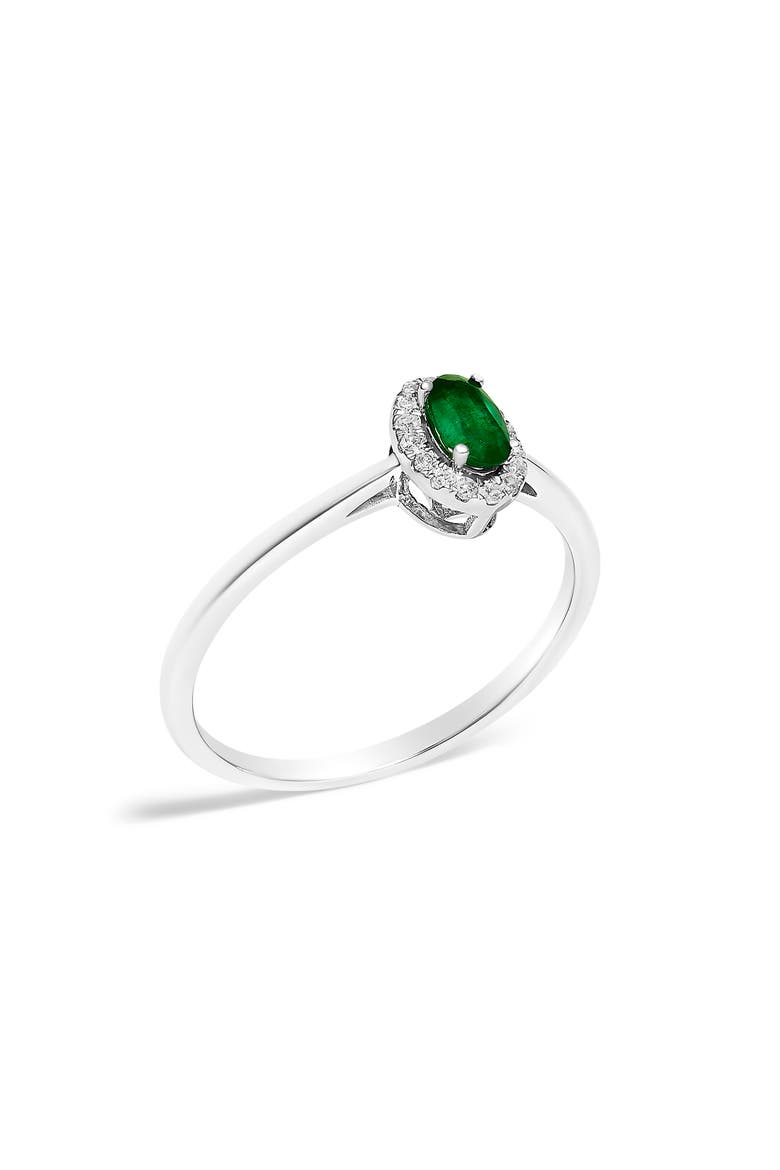 10K White Gold Oval and Diamond Accent Halo Birthstone Ring, Alternate, color, Green Emerald