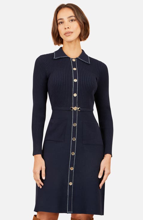 Rib Knit Skater Shirt Dress