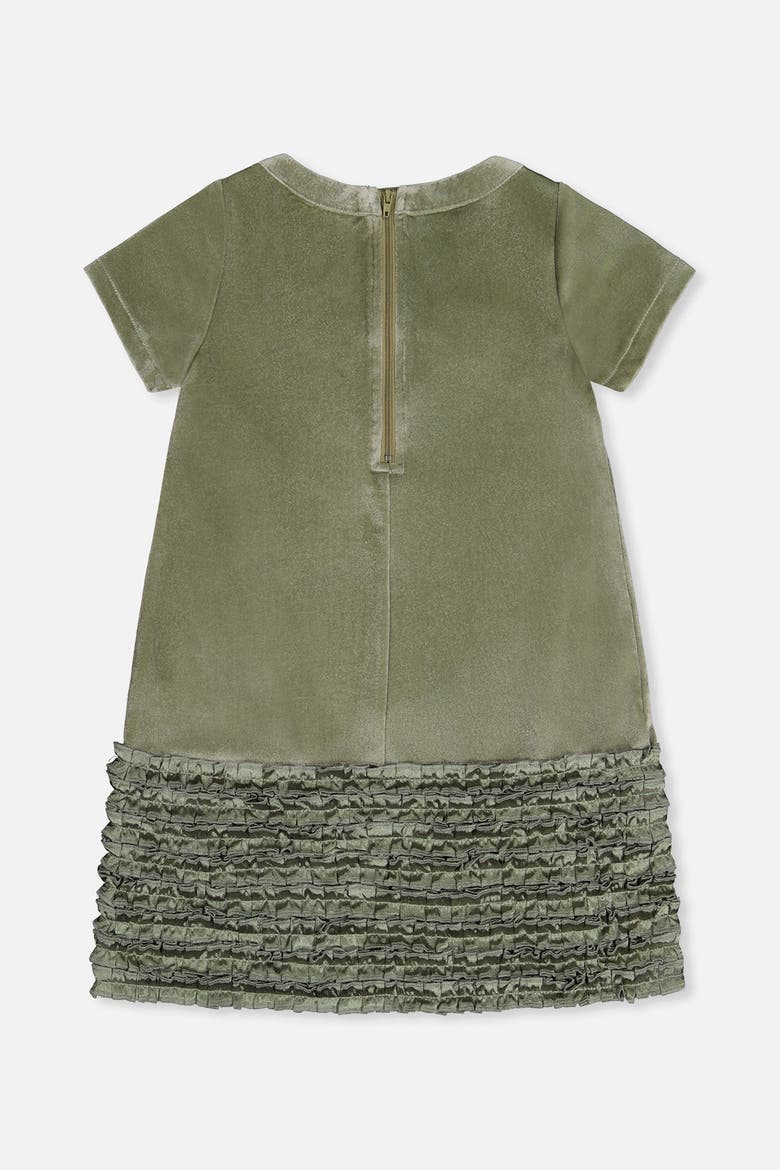 Short Sleeve Bow Detail Textured Bottom A-Line Dress, Alternate, color, Greyish Green