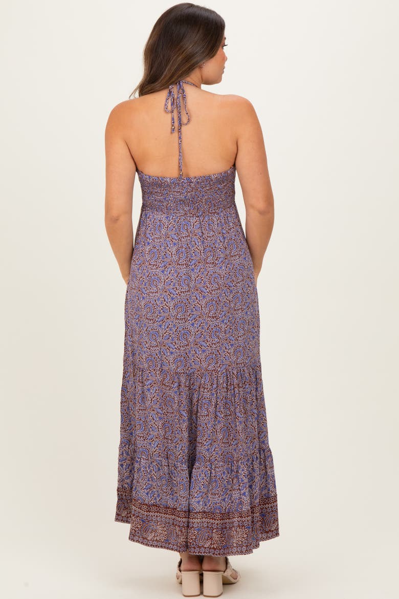 Paisley Halter Maxi Dress, Alternate, color, Brown