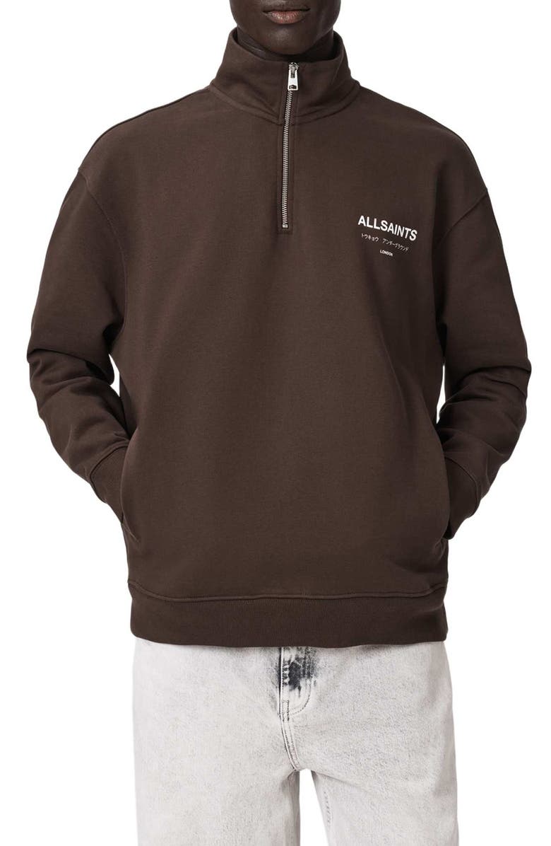 AllSaints Underground Oversize Half Zip Pullover, Main, color, Bitter Brown