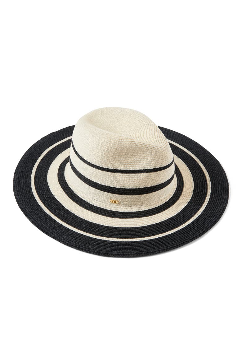 Emmanuelle Wide Brim Packable Straw Fedora, Main, color, IVORY/ BLACK