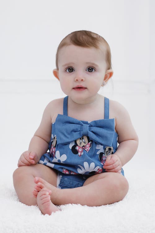 Disney Minnie Mouse Sleeveless Bubble Romper In Blue