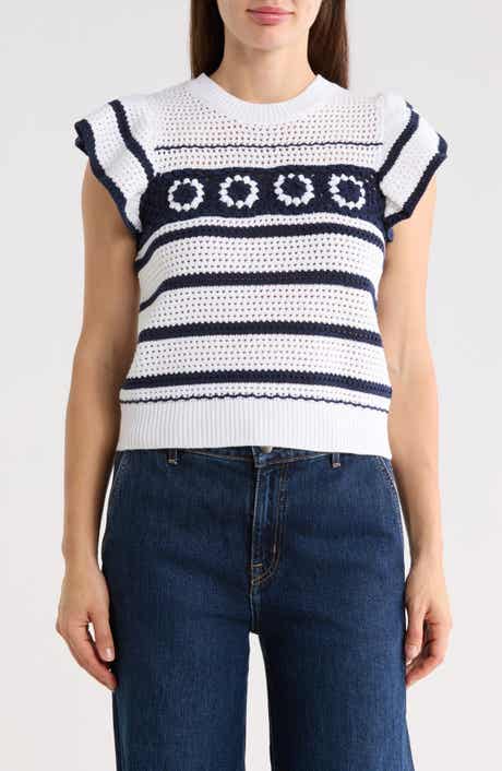 ELIE ELIE TAHARI Ruffle Open Knit Sweater