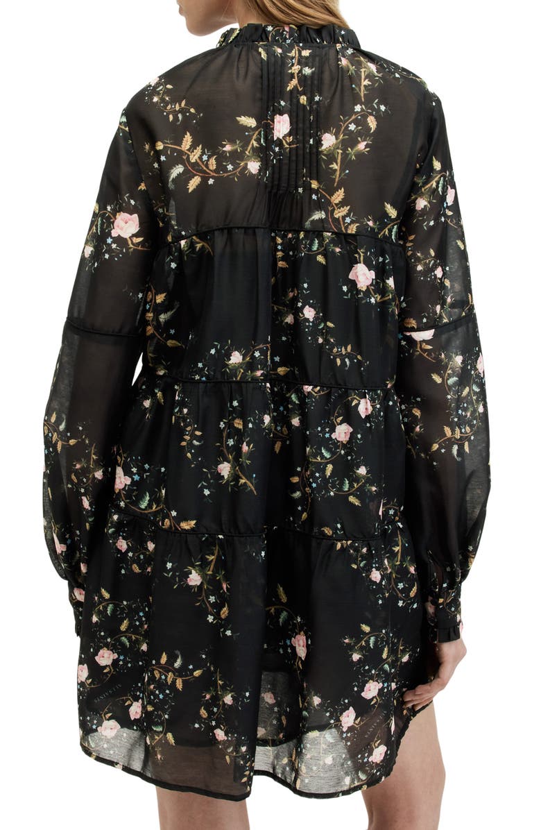 AllSaints Mindy Floral Long Sleeve Trapeze Minidress | Nordstromrack